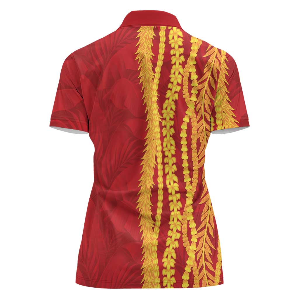 Hawaii Prince Kuhio Women Polo Shirt Red Hawaiian Lau Maia With Leis