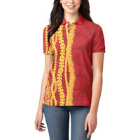 Hawaii Prince Kuhio Women Polo Shirt Red Hawaiian Lau Maia With Leis