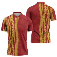 Hawaii Prince Kuhio Zipper Polo Shirt Red Hawaiian Lau Maia With Leis