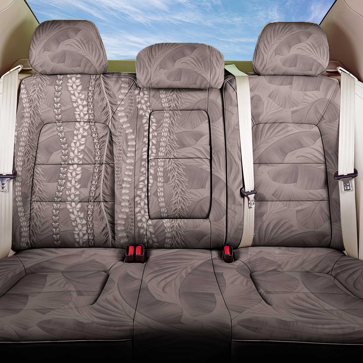 Hawaii Prince Kuhio Back Car Seat Cover Mocha Hawaiian Lau Maia With Leis