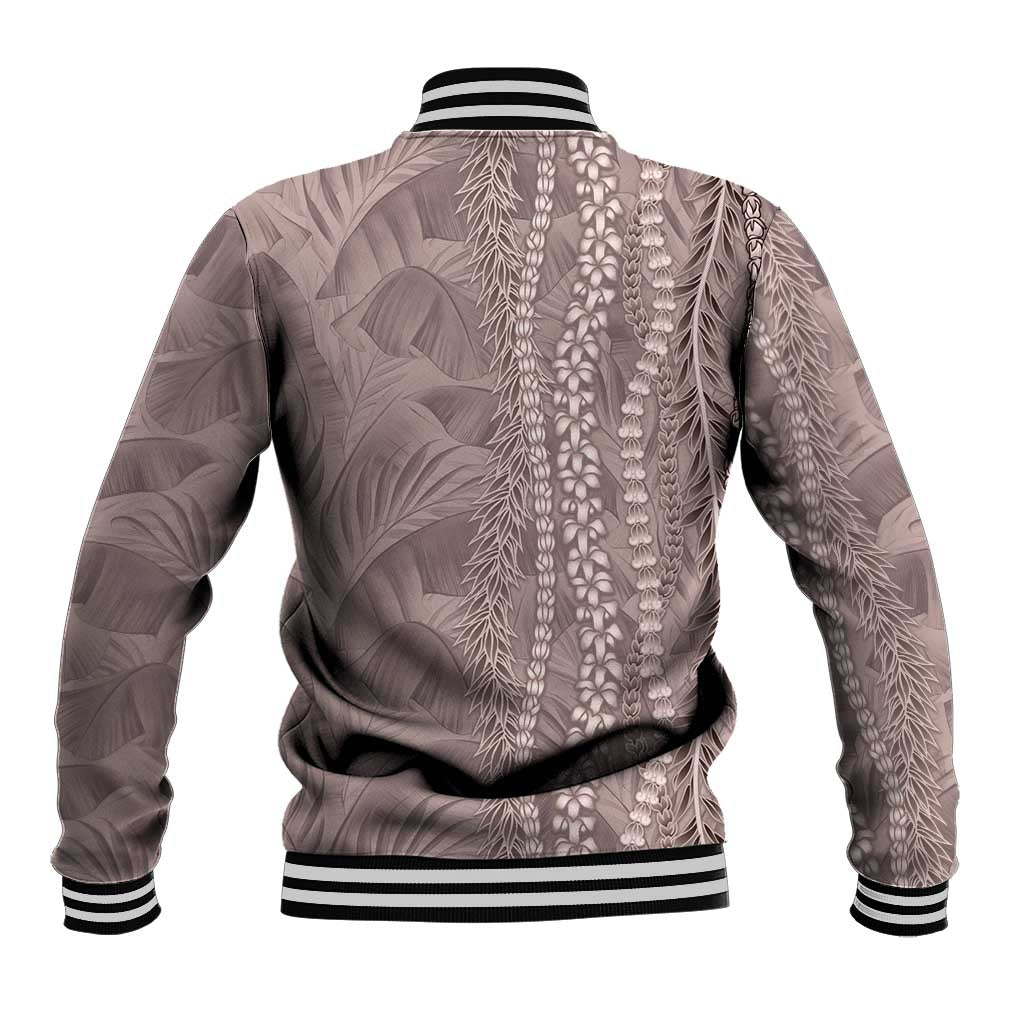 Hawaii Prince Kuhio Baseball Jacket Mocha Hawaiian Lau Maia With Leis
