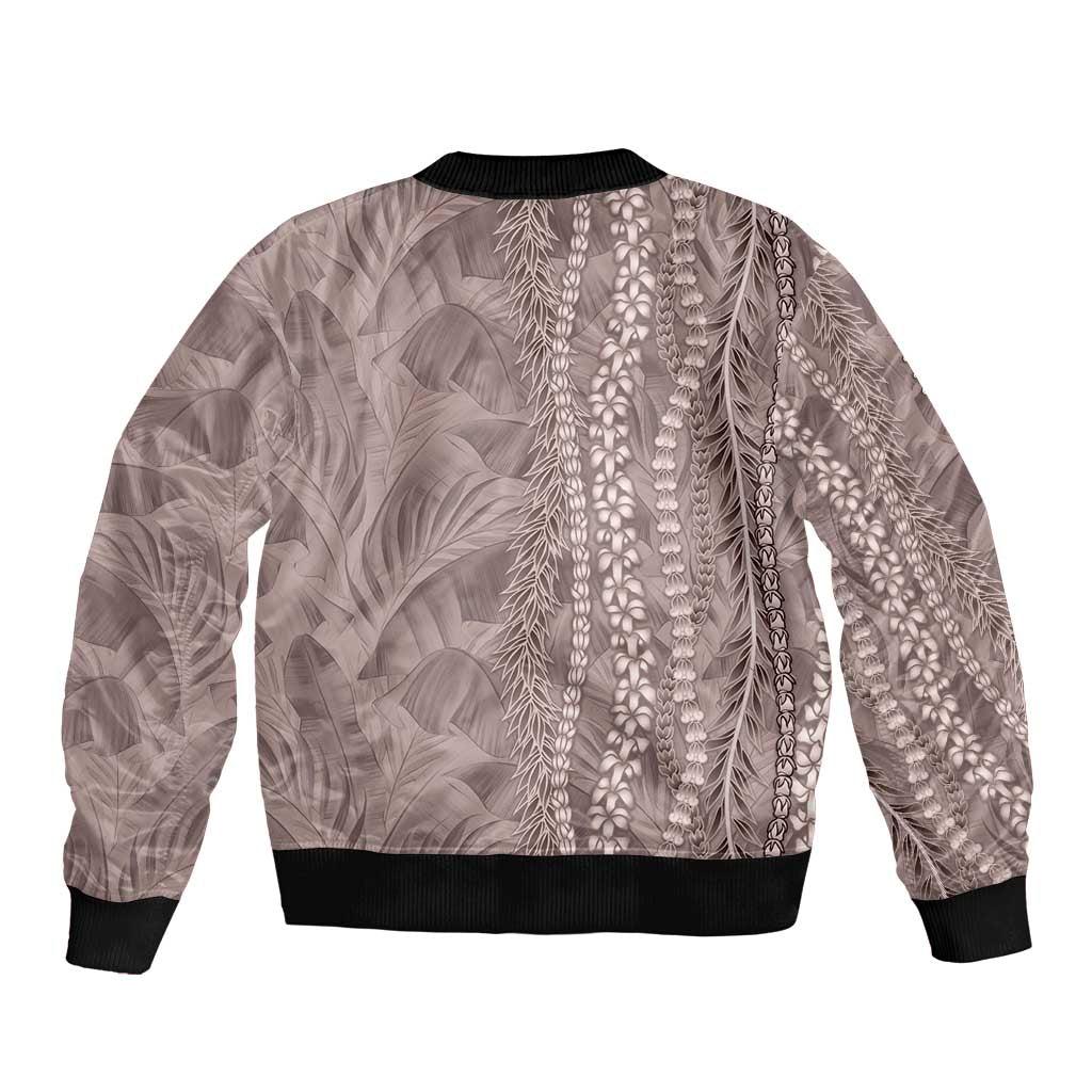 Hawaii Prince Kuhio Bomber Jacket Mocha Hawaiian Lau Maia With Leis