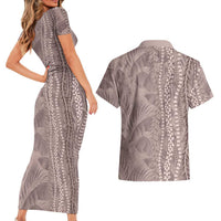 Hawaii Prince Kuhio Couples Matching Short Sleeve Bodycon Dress and Hawaiian Shirt Mocha Hawaiian Lau Maia With Leis LT05 - Polynesian Pride