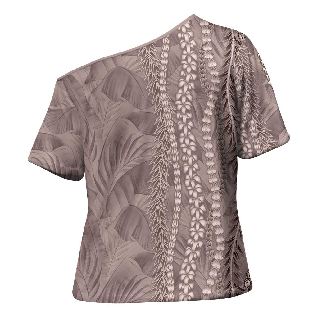 Hawaii Prince Kuhio Cross Shoulder Shirt Mocha Hawaiian Lau Maia With Leis