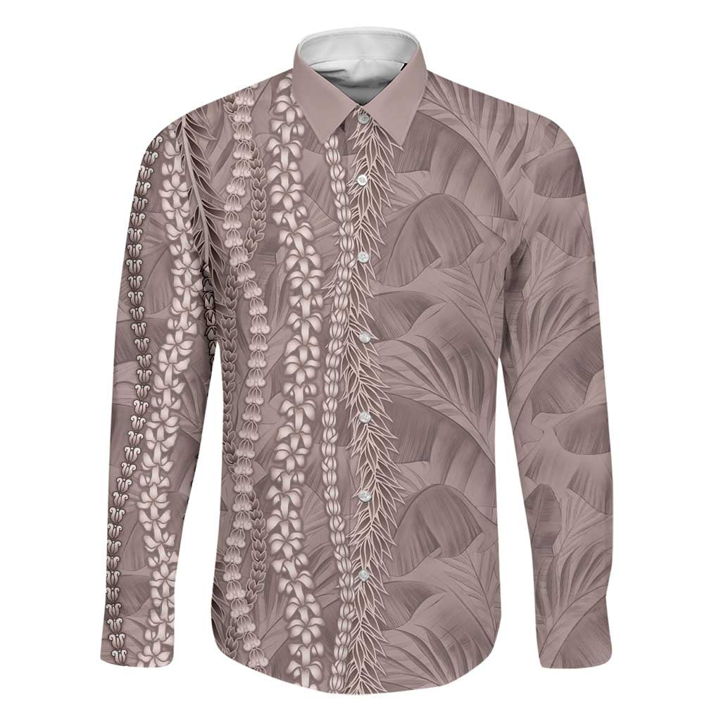 Hawaii Prince Kuhio Family Matching Mermaid Dress and Hawaiian Shirt Mocha Hawaiian Lau Maia With Leis LT05 Dad's Shirt - Long Sleeve Mocha - Polynesian Pride