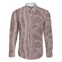 Hawaii Prince Kuhio Family Matching Off Shoulder Short Dress and Hawaiian Shirt Mocha Hawaiian Lau Maia With Leis LT05 Dad's Shirt - Long Sleeve Mocha - Polynesian Pride