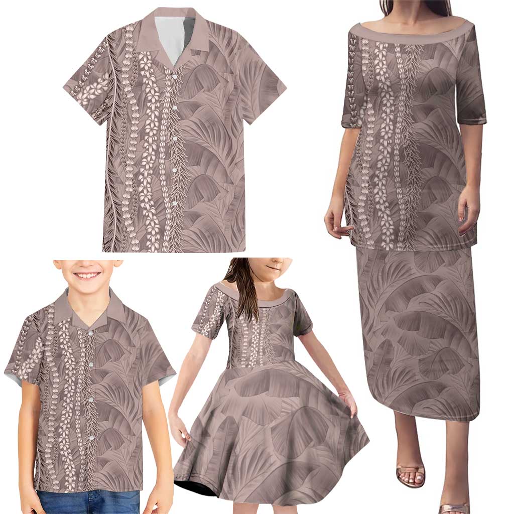 Hawaii Prince Kuhio Family Matching Puletasi and Hawaiian Shirt Mocha Hawaiian Lau Maia With Leis LT05 - Polynesian Pride