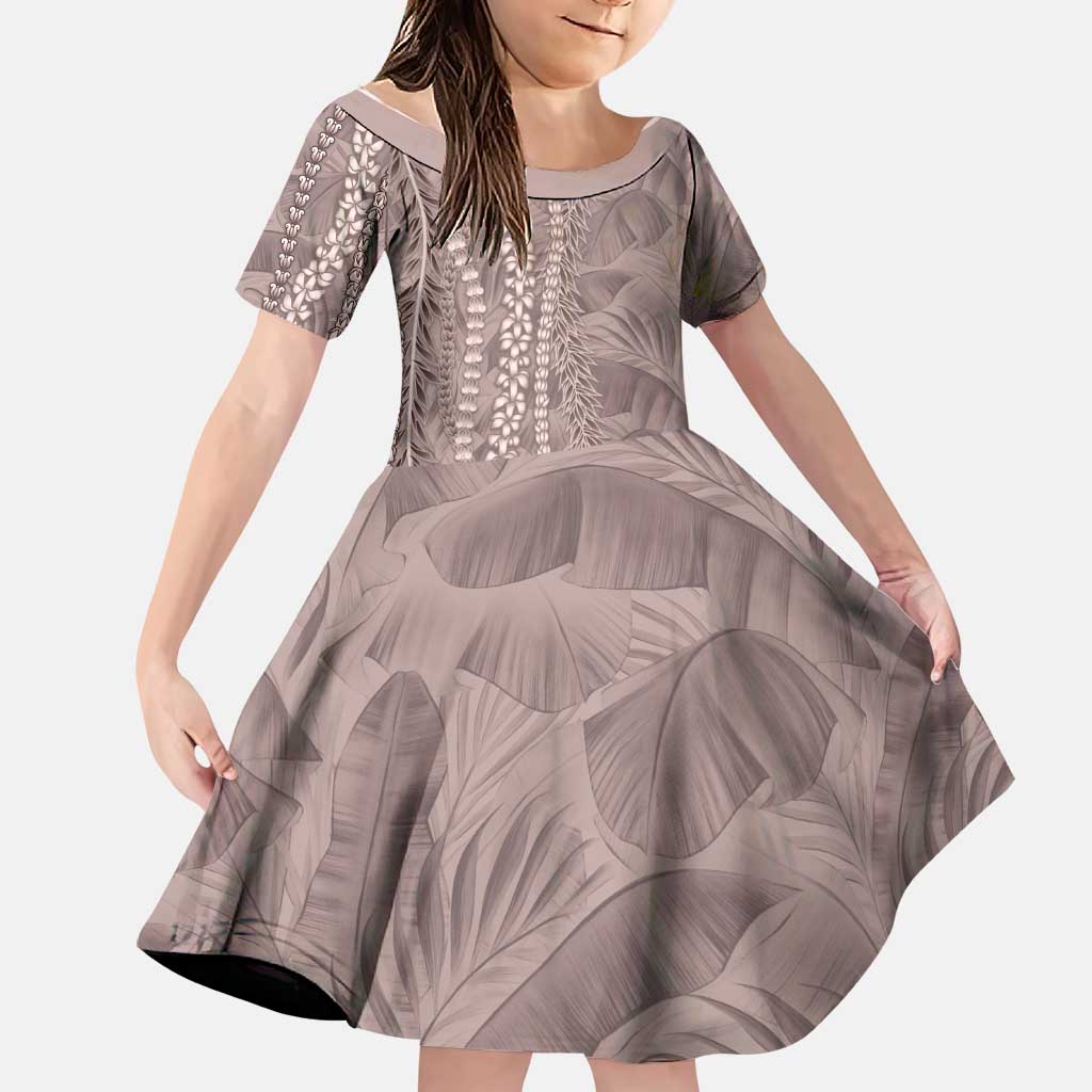 Hawaii Prince Kuhio Family Matching Summer Maxi Dress and Hawaiian Shirt Mocha Hawaiian Lau Maia With Leis LT05 Daughter's Dress Mocha - Polynesian Pride