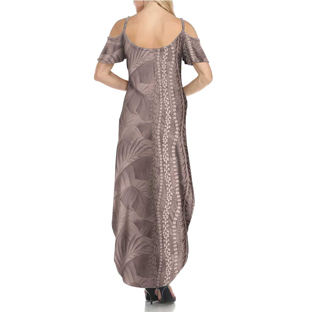 Hawaii Prince Kuhio Family Matching Summer Maxi Dress and Hawaiian Shirt Mocha Hawaiian Lau Maia With Leis LT05 - Polynesian Pride