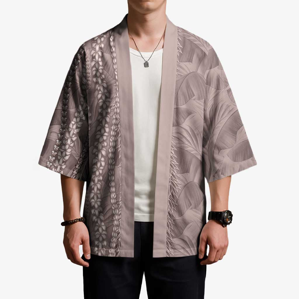 Hawaii Prince Kuhio Kimono Mocha Hawaiian Lau Maia With Leis