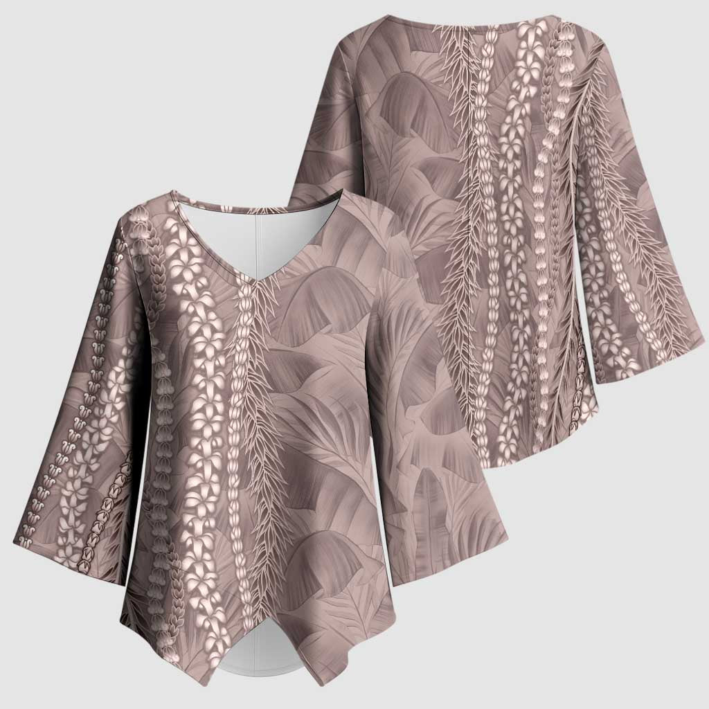 Hawaii Prince Kuhio Kimono Sleeve Blouse Mocha Hawaiian Lau Maia With Leis