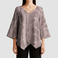 Hawaii Prince Kuhio Kimono Sleeve Blouse Mocha Hawaiian Lau Maia With Leis