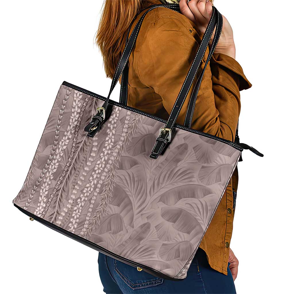 Hawaii Prince Kuhio Leather Tote Bag Mocha Hawaiian Lau Maia With Leis
