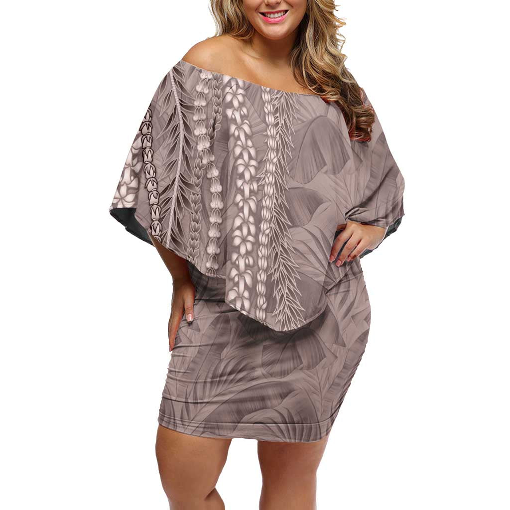 Hawaii Prince Kuhio Off Shoulder Short Dress Mocha Hawaiian Lau Maia With Leis