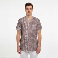 Hawaii Prince Kuhio Scrub Top Mocha Hawaiian Lau Maia With Leis
