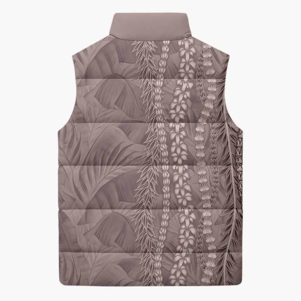 Hawaii Prince Kuhio Sleeveless Puffer Jacket Mocha Hawaiian Lau Maia With Leis