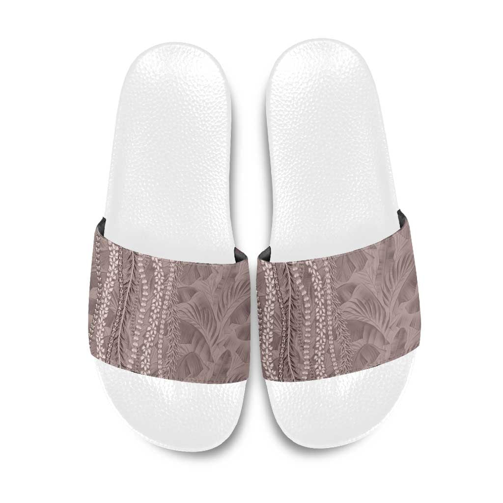 Hawaii Prince Kuhio Slide Sandals Mocha Hawaiian Lau Maia With Leis