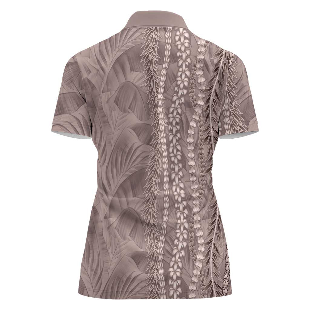 Hawaii Prince Kuhio Women Polo Shirt Mocha Hawaiian Lau Maia With Leis