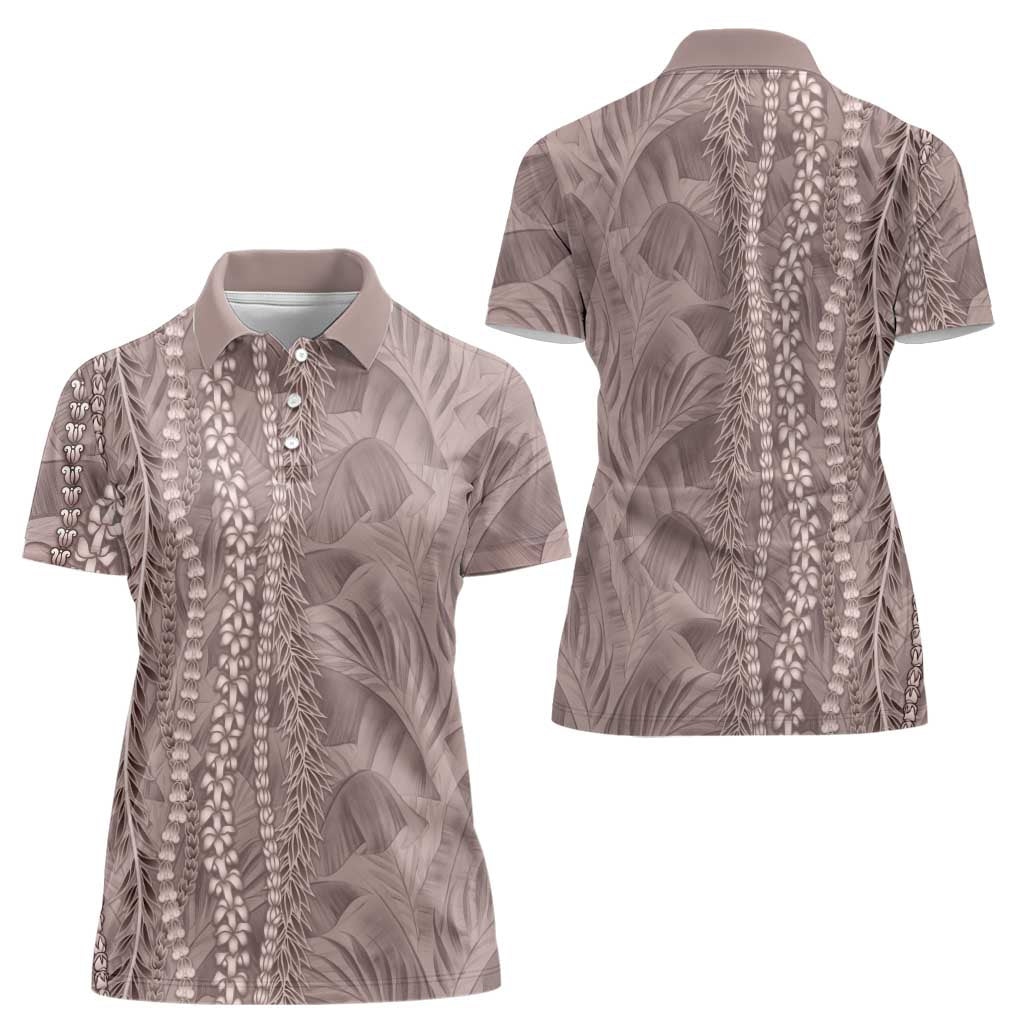 Hawaii Prince Kuhio Women Polo Shirt Mocha Hawaiian Lau Maia With Leis