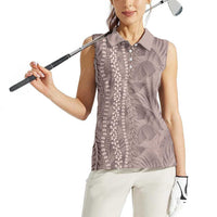 Hawaii Prince Kuhio Women Sleeveless Polo Shirt Mocha Hawaiian Lau Maia With Leis