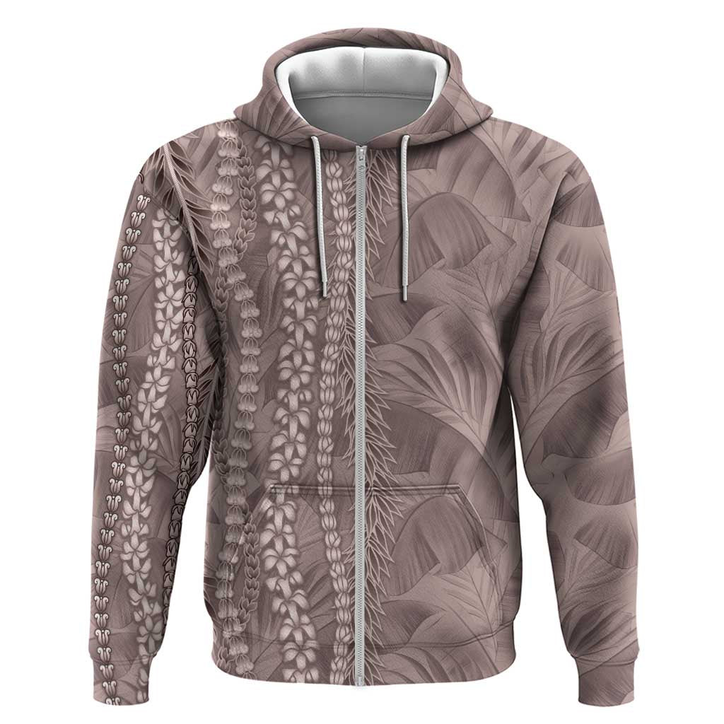 Hawaii Prince Kuhio Zip Hoodie Mocha Hawaiian Lau Maia With Leis
