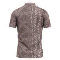 Hawaii Prince Kuhio Zipper Polo Shirt Mocha Hawaiian Lau Maia With Leis
