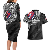Personalised Hawaii Prince Kuhio Couples Matching Long Sleeve Bodycon Dress and Hawaiian Shirt Hawaiian Maile Lei LT05 - Polynesian Pride