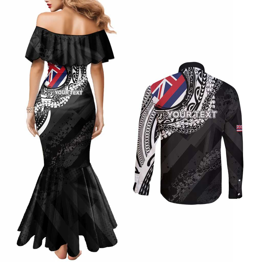 Personalised Hawaii Prince Kuhio Couples Matching Mermaid Dress and Long Sleeve Button Shirt Hawaiian Maile Lei
