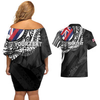 Personalised Hawaii Prince Kuhio Couples Matching Off Shoulder Short Dress and Hawaiian Shirt Hawaiian Maile Lei
