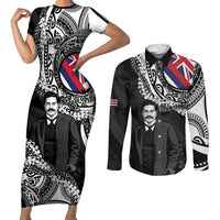 Personalised Hawaii Prince Kuhio Couples Matching Short Sleeve Bodycon Dress and Long Sleeve Button Shirt Hawaiian Maile Lei