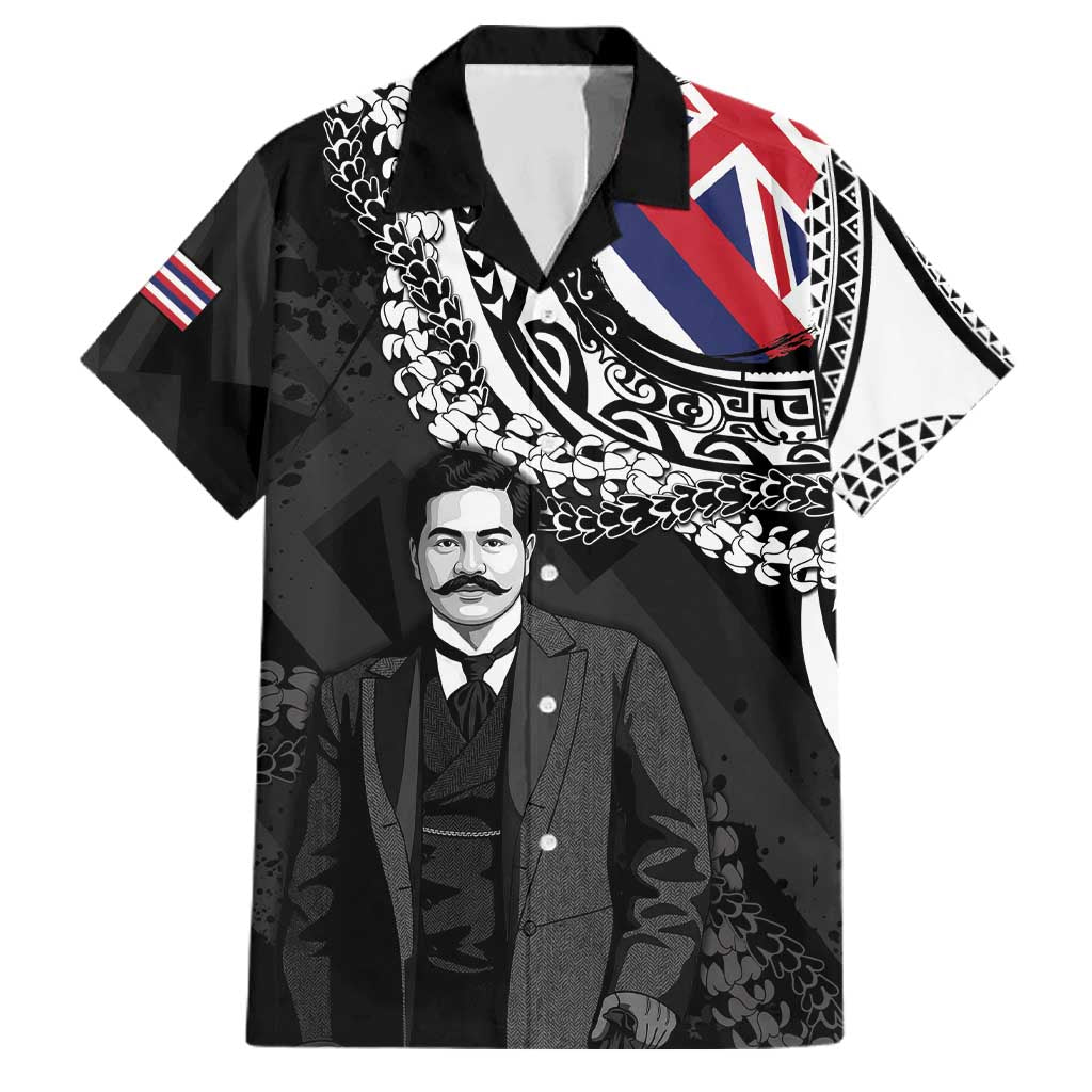 Personalised Hawaii Prince Kuhio Family Matching Mermaid Dress and Hawaiian Shirt Hawaiian Maile Lei LT05 Dad's Shirt - Short Sleeve Black - Polynesian Pride