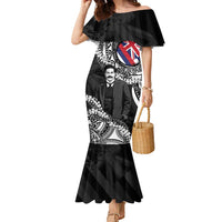 Personalised Hawaii Prince Kuhio Family Matching Mermaid Dress and Hawaiian Shirt Hawaiian Maile Lei LT05 Mom's Dress Black - Polynesian Pride