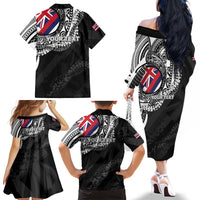 Personalised Hawaii Prince Kuhio Family Matching Off The Shoulder Long Sleeve Dress and Hawaiian Shirt Hawaiian Maile Lei LT05 - Polynesian Pride