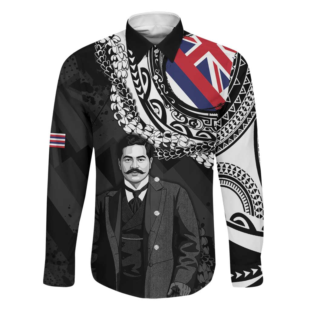 Personalised Hawaii Prince Kuhio Family Matching Off The Shoulder Long Sleeve Dress and Hawaiian Shirt Hawaiian Maile Lei LT05 Dad's Shirt - Long Sleeve Black - Polynesian Pride