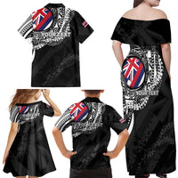 Personalised Hawaii Prince Kuhio Family Matching Off Shoulder Maxi Dress and Hawaiian Shirt Hawaiian Maile Lei LT05 - Polynesian Pride