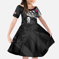 Personalised Hawaii Prince Kuhio Family Matching Puletasi and Hawaiian Shirt Hawaiian Maile Lei LT05 Daughter's Dress Black - Polynesian Pride