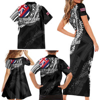 Personalised Hawaii Prince Kuhio Family Matching Short Sleeve Bodycon Dress and Hawaiian Shirt Hawaiian Maile Lei LT05 - Polynesian Pride