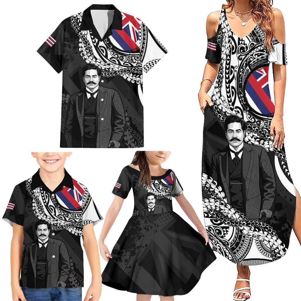 Personalised Hawaii Prince Kuhio Family Matching Summer Maxi Dress and Hawaiian Shirt Hawaiian Maile Lei LT05 - Polynesian Pride