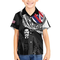 Personalised Hawaii Prince Kuhio Family Matching Summer Maxi Dress and Hawaiian Shirt Hawaiian Maile Lei LT05 Son's Shirt Black - Polynesian Pride