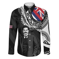 Personalised Hawaii Prince Kuhio Family Matching Tank Maxi Dress and Hawaiian Shirt Hawaiian Maile Lei LT05 Dad's Shirt - Long Sleeve Black - Polynesian Pride