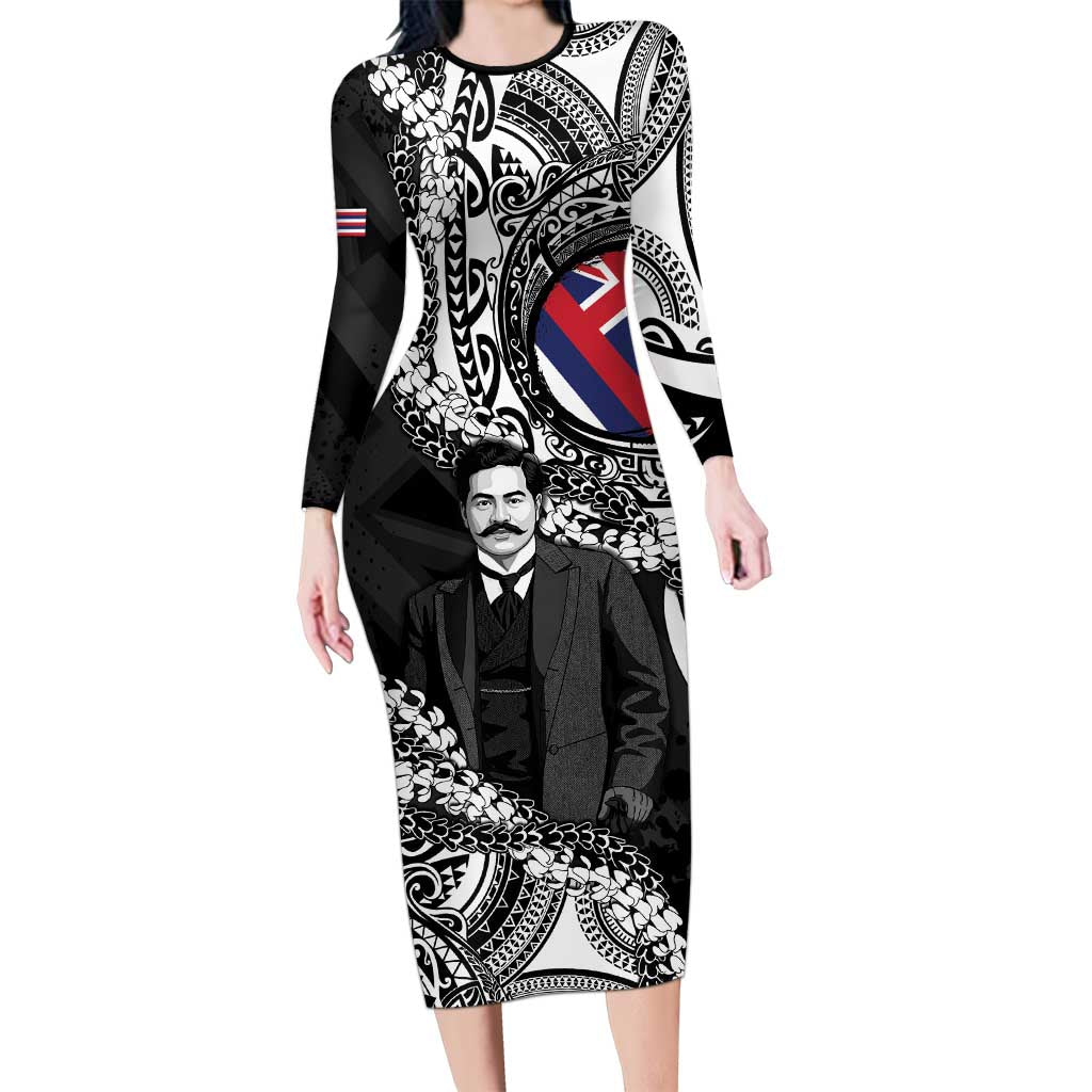 Personalised Hawaii Prince Kuhio Long Sleeve Bodycon Dress Hawaiian Maile Lei