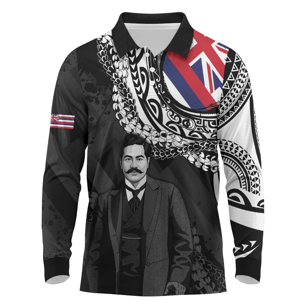 Personalised Hawaii Prince Kuhio Long Sleeve Polo Shirt Hawaiian Maile Lei