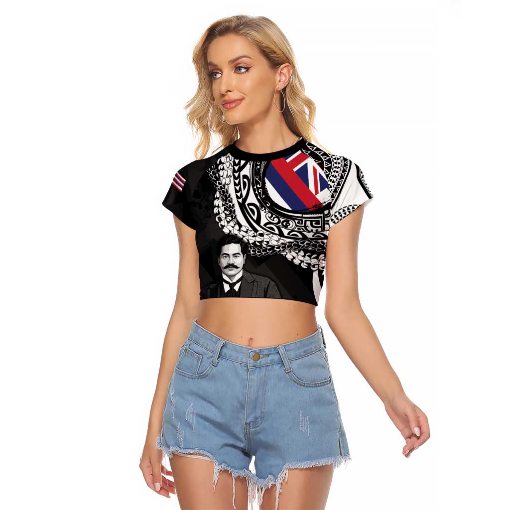 Personalised Hawaii Prince Kuhio Raglan Cropped T Shirt Hawaiian Maile Lei