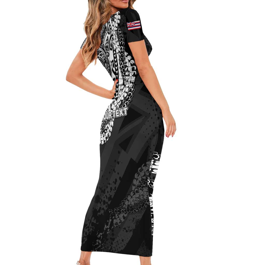 Personalised Hawaii Prince Kuhio Short Sleeve Bodycon Dress Hawaiian Maile Lei