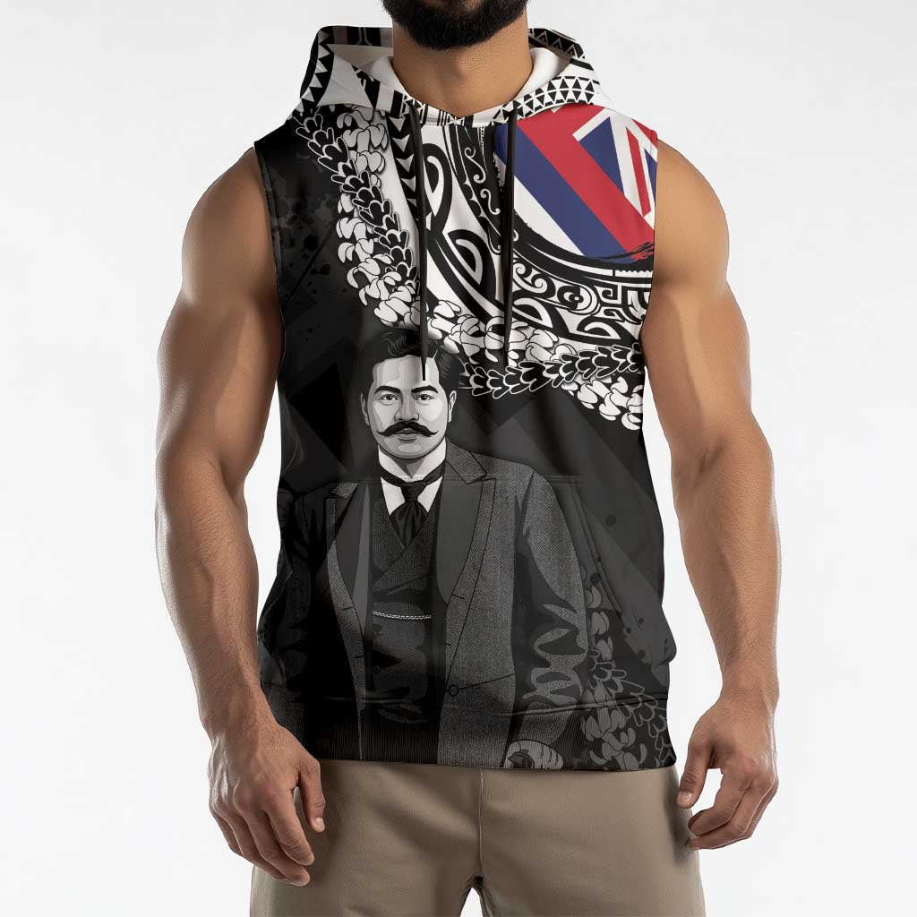 Personalised Hawaii Prince Kuhio Sleeveless Hoodie Hawaiian Maile Lei