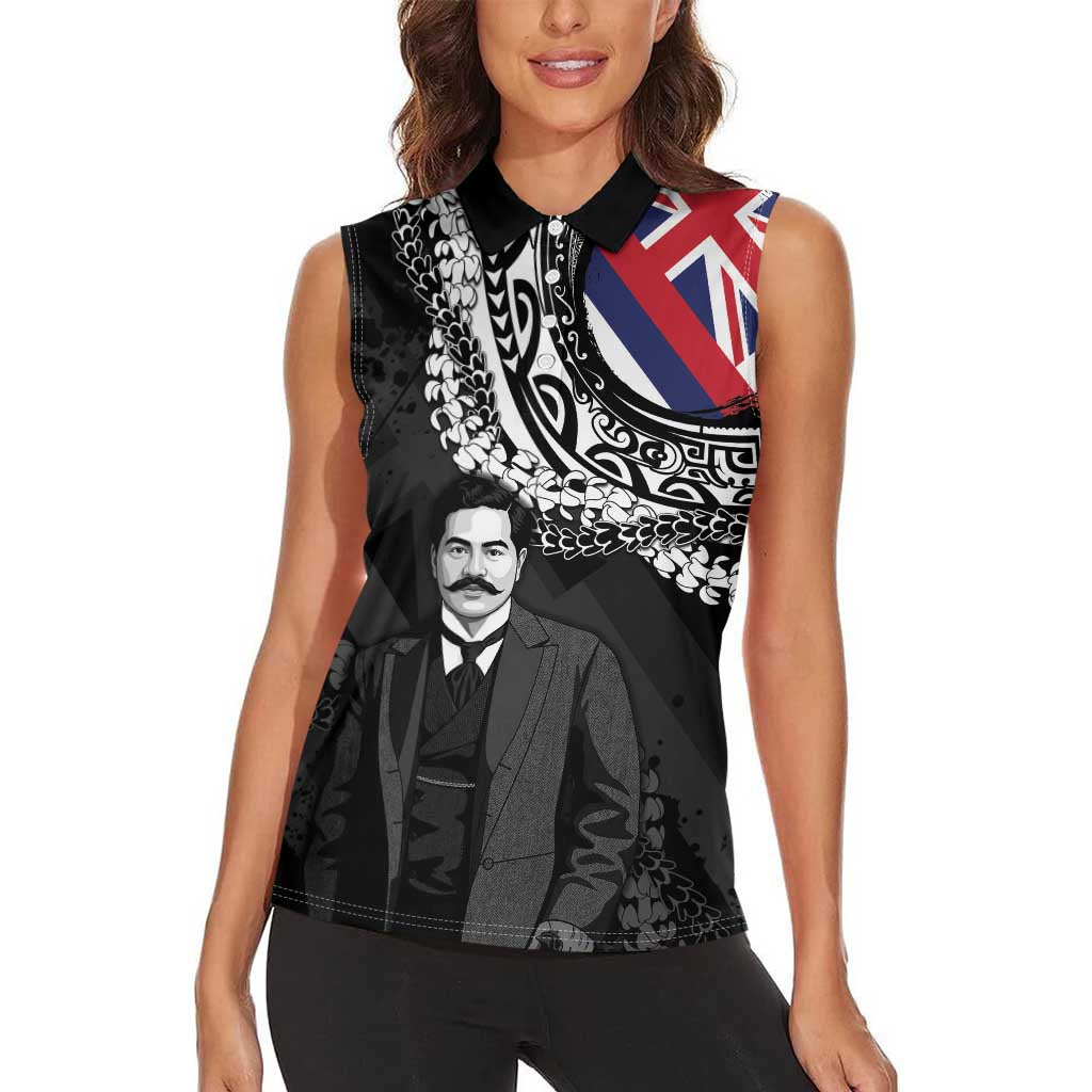 Personalised Hawaii Prince Kuhio Women Sleeveless Polo Shirt Hawaiian Maile Lei