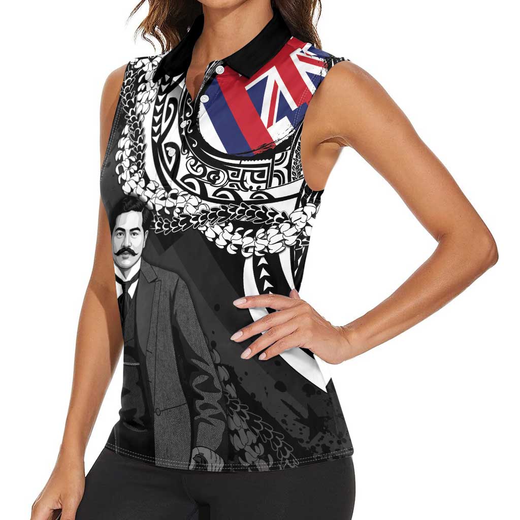 Personalised Hawaii Prince Kuhio Women Sleeveless Polo Shirt Hawaiian Maile Lei