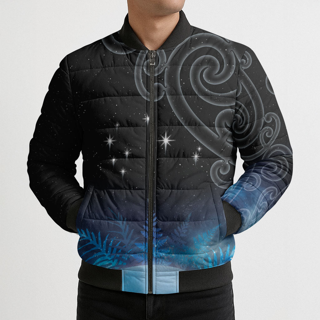 New Zealand Matariki Bomber Puffer Jacket Pleiades Star Cluster Blue Galaxy