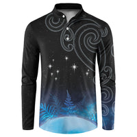 New Zealand Matariki Button Sweatshirt Pleiades Star Cluster Blue Galaxy