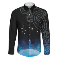 New Zealand Matariki Family Matching Mermaid Dress and Hawaiian Shirt Pleiades Star Cluster Blue Galaxy LT05 Dad's Shirt - Long Sleeve Blue - Polynesian Pride